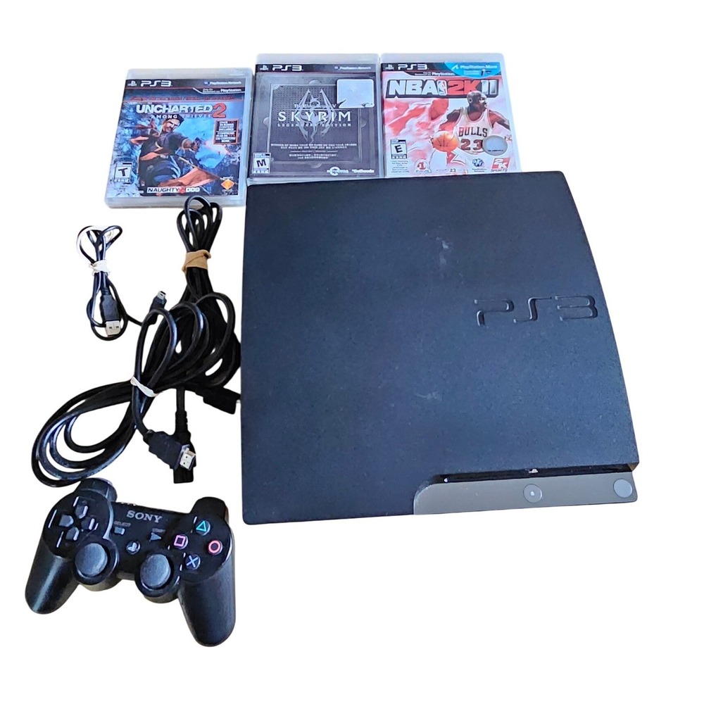 Sony PlayStation 3 PS3 Slim 160GB Console CECH-2501A Bundle 3 Games Controller